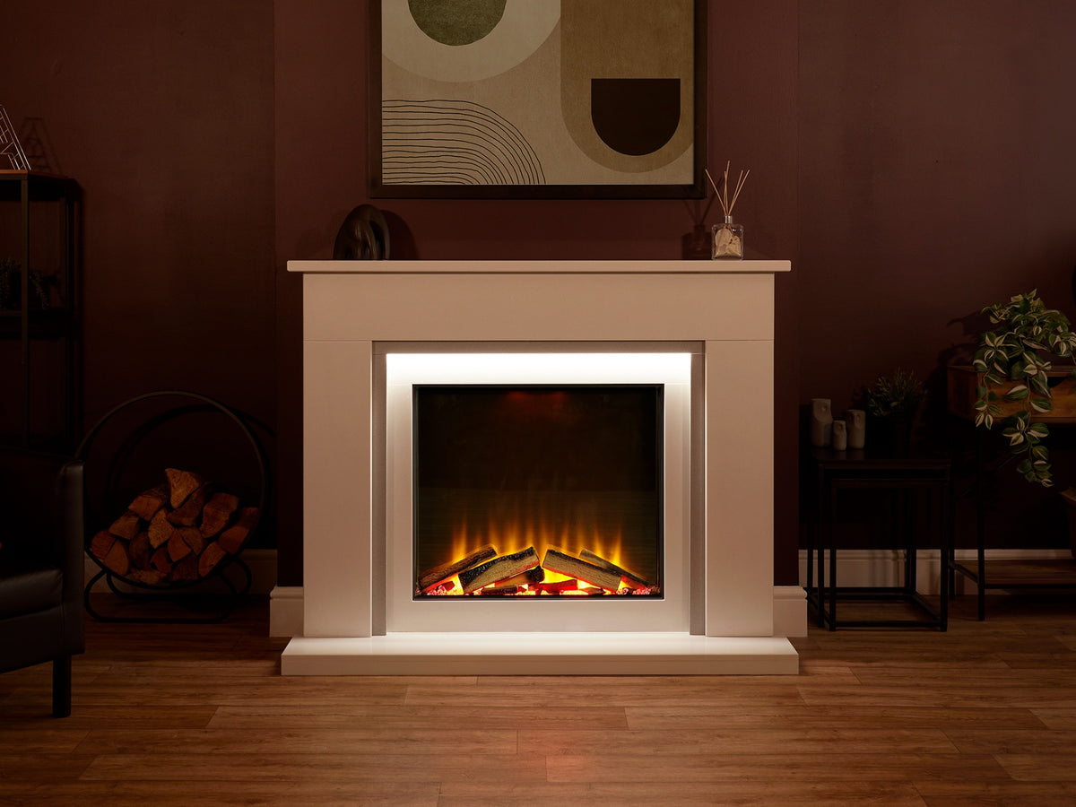 Acantha Milano White & Sparkly Grey Marble Electric Fireplace Suite, 54 Inch – view 13