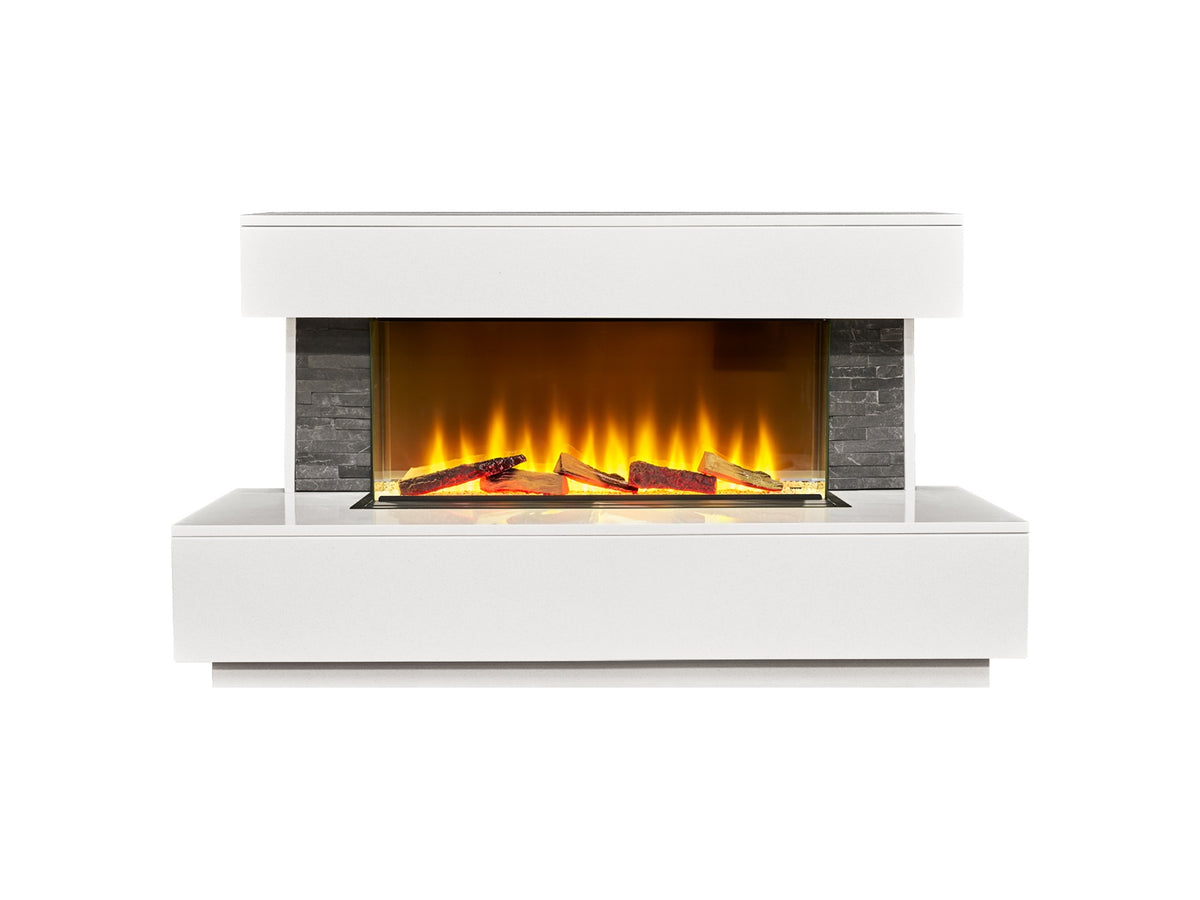 Acantha Aspen White Marble Fireplace Suite with Grey Slate Sides Downlights, 50 Inch – view 1