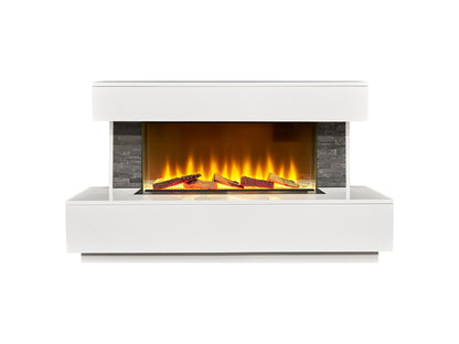 Acantha Aspen White Marble Fireplace Suite with Grey Slate Sides Downlights, 50 Inch – view 1