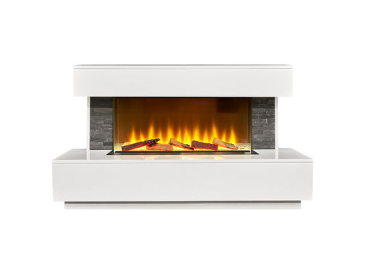 Acantha Aspen White Marble Fireplace Suite with Grey Slate Sides Downlights, 50 Inch – view 1
