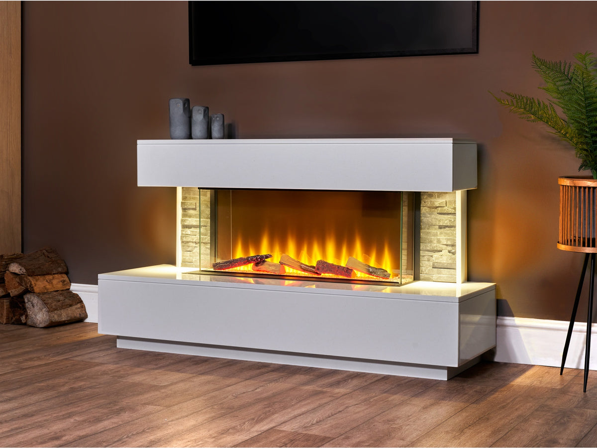 Acantha Aspen White Marble Fireplace Suite with Grey Slate Sides Downlights, 50 Inch – view 3