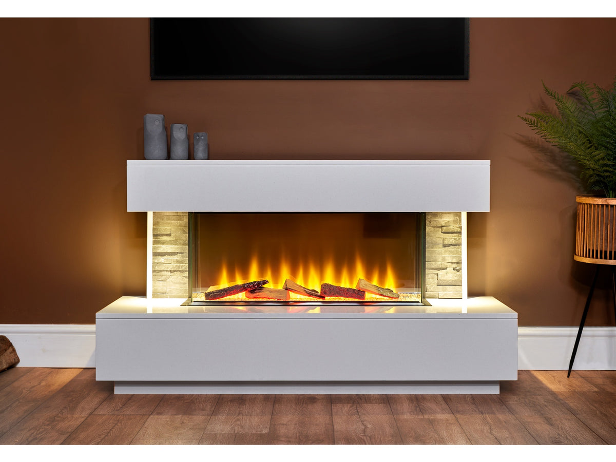 Acantha Aspen White Marble Fireplace Suite with Grey Slate Sides Downlights, 50 Inch – view 2