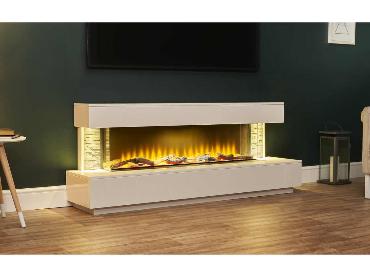 Acantha Aspen White Marble & Slate Fireplace Suite with Downlights, 69 Inch – view 1