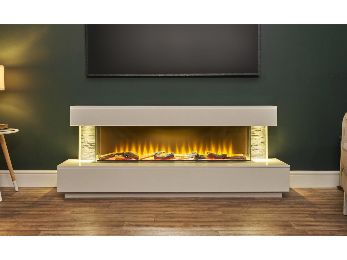Acantha Aspen White Marble & Slate Fireplace Suite with Downlights, 69 Inch – view 2