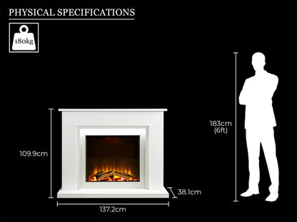 Acantha Milano White Marble Electric Fireplace Suite, 54 Inch – view 6