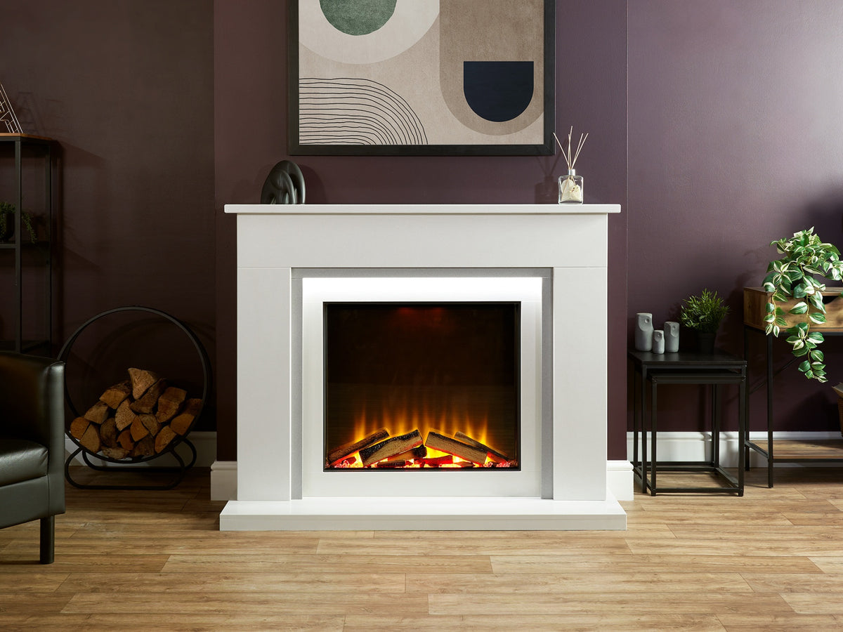 Acantha Milano White & Sparkly Grey Marble Electric Fireplace Suite, 54 Inch – view 11