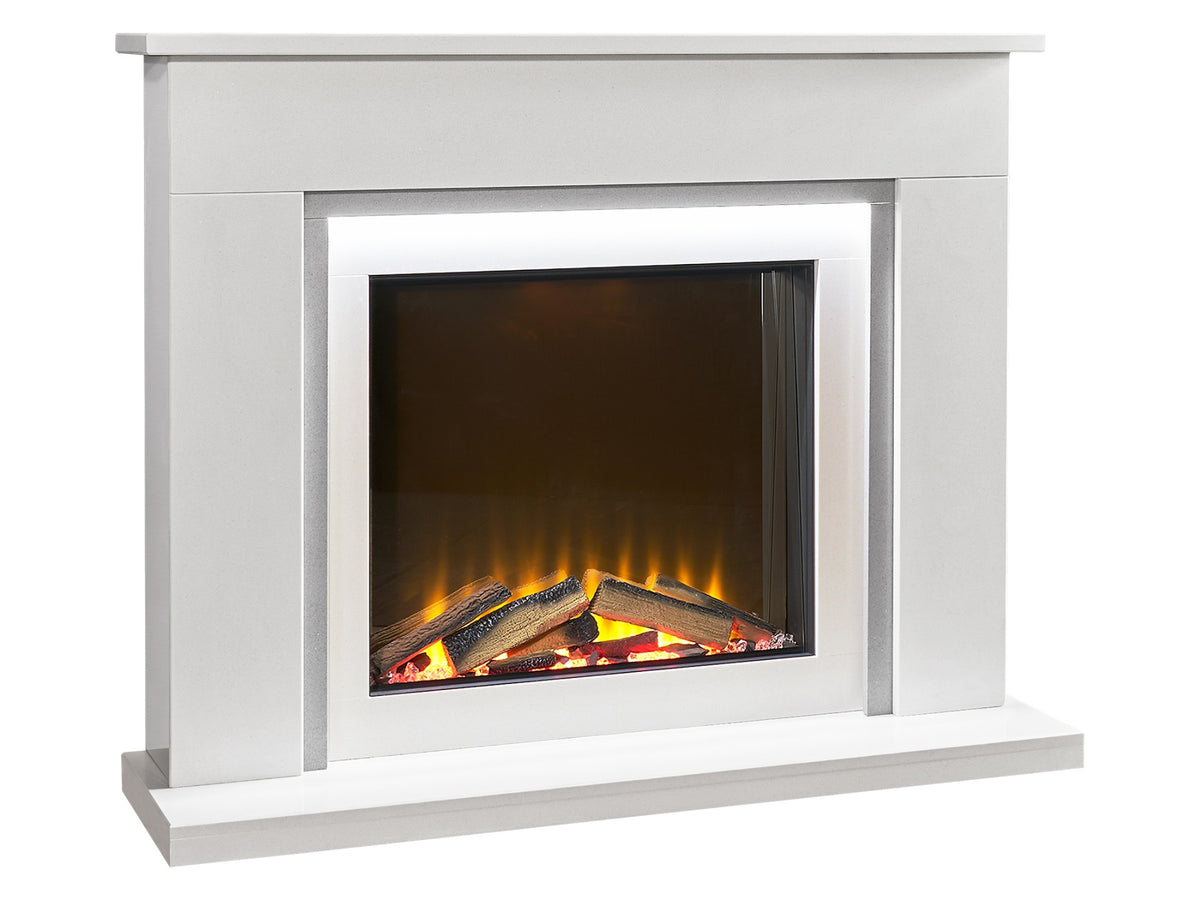 Acantha Milano White & Sparkly Grey Marble Electric Fireplace Suite, 54 Inch – view 10