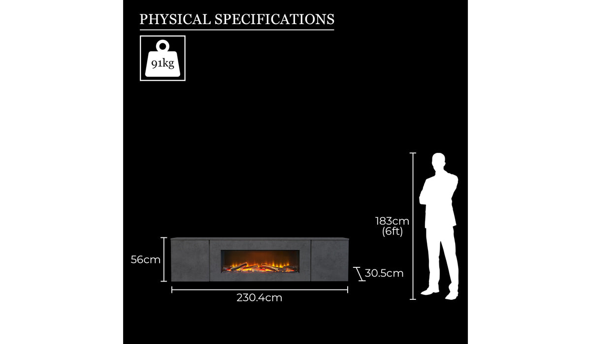 Acantha Orion Electric Floating Media Wall Suite in Slate Effect, 91 Inch - supplier product view 5