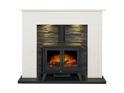 Acantha Toledo Perola Marble Fireplace with Adana Electric Stove in Charcoal Grey & Downlights, 54 Inch – view 1
