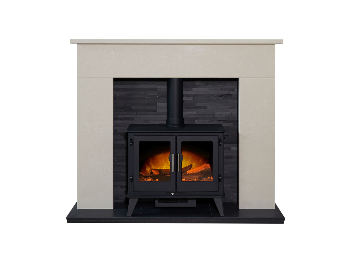Acantha Toledo Perola Marble Fireplace with Adana Electric Stove in Charcoal Grey & Downlights, 54 Inch – view 5