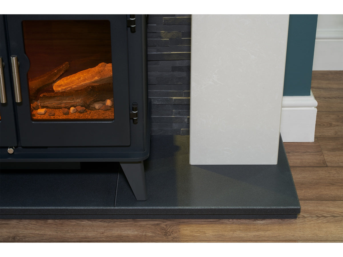 Acantha Toledo Perola Marble Fireplace with Adana Electric Stove in Charcoal Grey & Downlights, 54 Inch – view 3