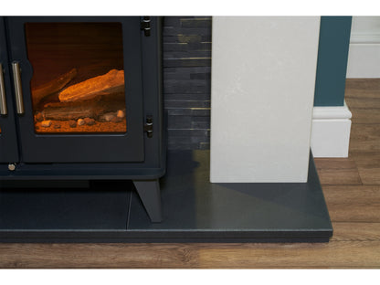Acantha Toledo Perola Marble Fireplace with Adana Electric Stove in Charcoal Grey & Downlights, 54 Inch – view 3