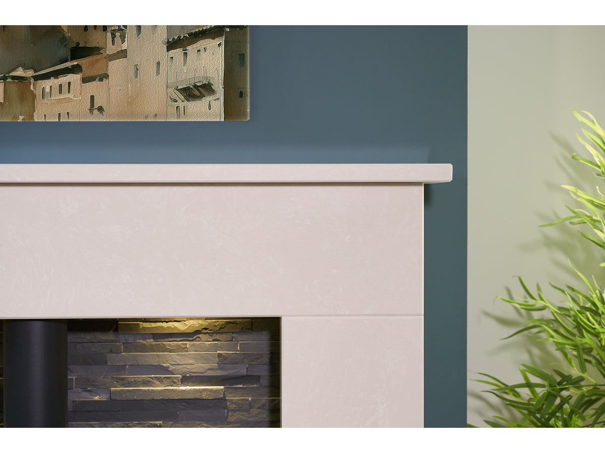 Acantha Toledo Perola Marble Fireplace with Adana Electric Stove in Charcoal Grey & Downlights, 54 Inch – view 4