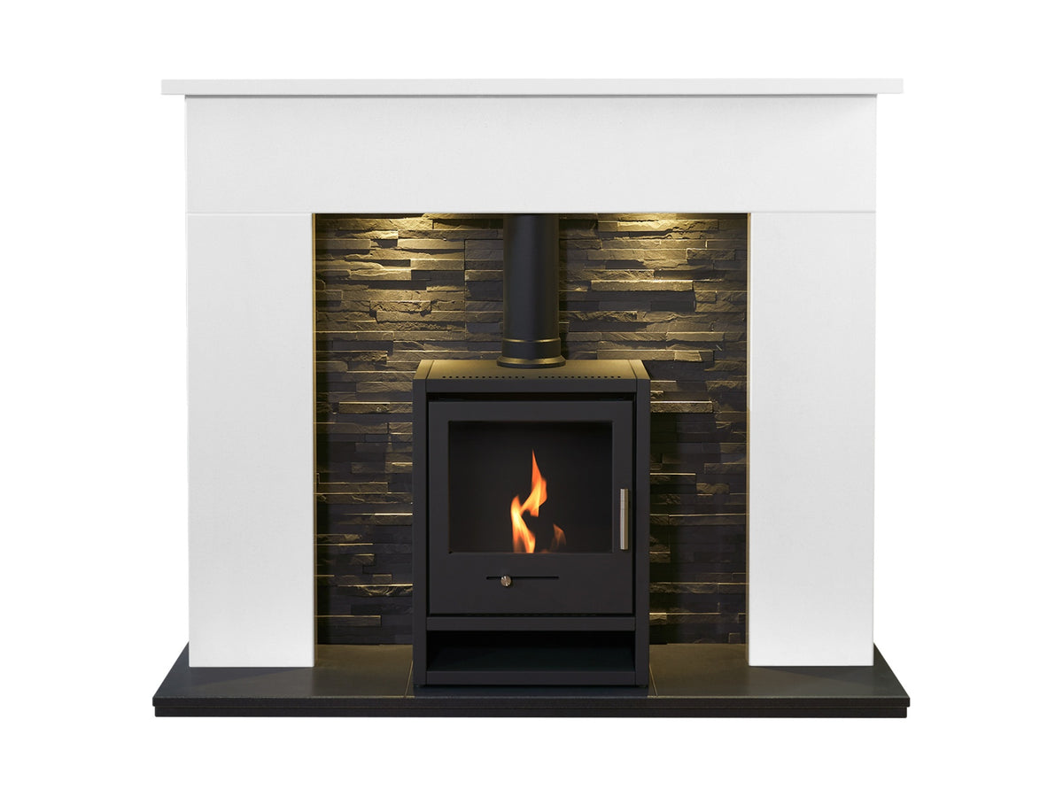 Acantha Toledo Perola Marble Fireplace with OKO S1 Bio Ethanol Stove in Charcoal Grey & Downlights, 54 Inch – view 1