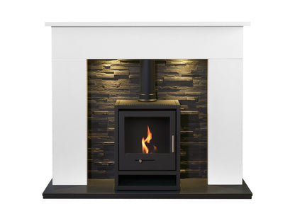 Acantha Toledo Perola Marble Fireplace with OKO S1 Bio Ethanol Stove in Charcoal Grey & Downlights, 54 Inch – view 1