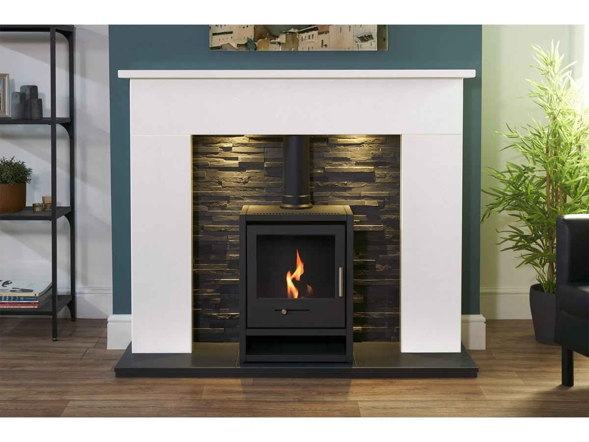 Acantha Toledo Perola Marble Fireplace with OKO S1 Bio Ethanol Stove in Charcoal Grey & Downlights, 54 Inch – view 3