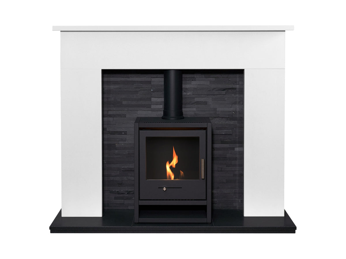 Acantha Toledo Perola Marble Fireplace with OKO S1 Bio Ethanol Stove in Charcoal Grey & Downlights, 54 Inch – view 5