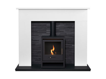 Acantha Toledo Perola Marble Fireplace with OKO S1 Bio Ethanol Stove in Charcoal Grey & Downlights, 54 Inch – view 5