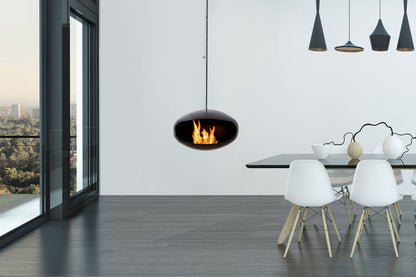Cocoon Aeris Black Bioethanol Fireplace with Steel Mount shown in a room setting