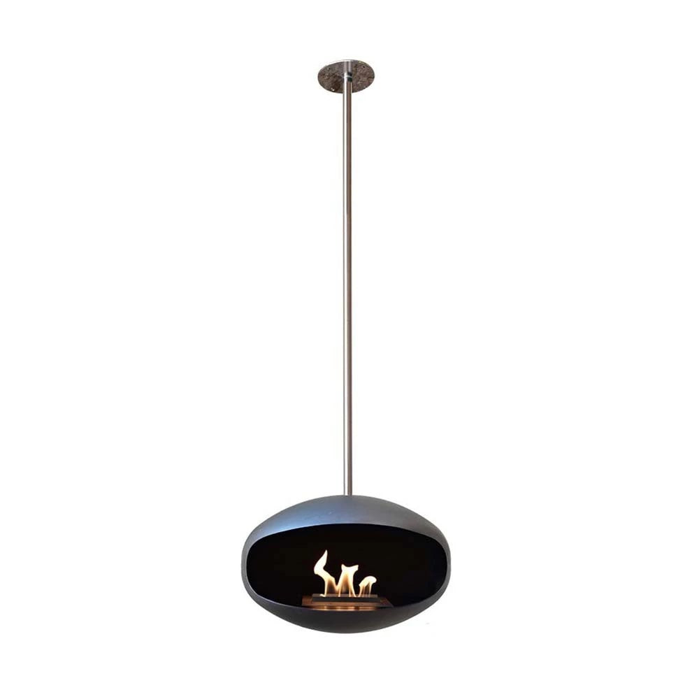 Cocoon Aeris Black Bioethanol Fireplace with Steel Mount shown in a room setting