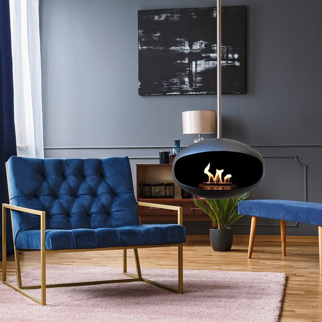 Cocoon Aeris Black Bioethanol Fireplace with Steel Mount shown in a room setting