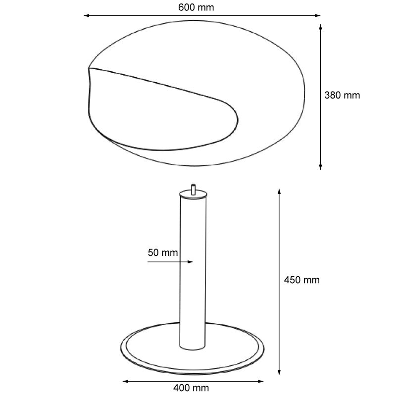 Cocoon Pedestal Polished Steel Bioethanol Fireplace - technical drawing