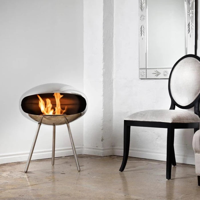 Cocoon Terra Polished Steel Bioethanol Fireplace with Steel Legs - supplied product configuration