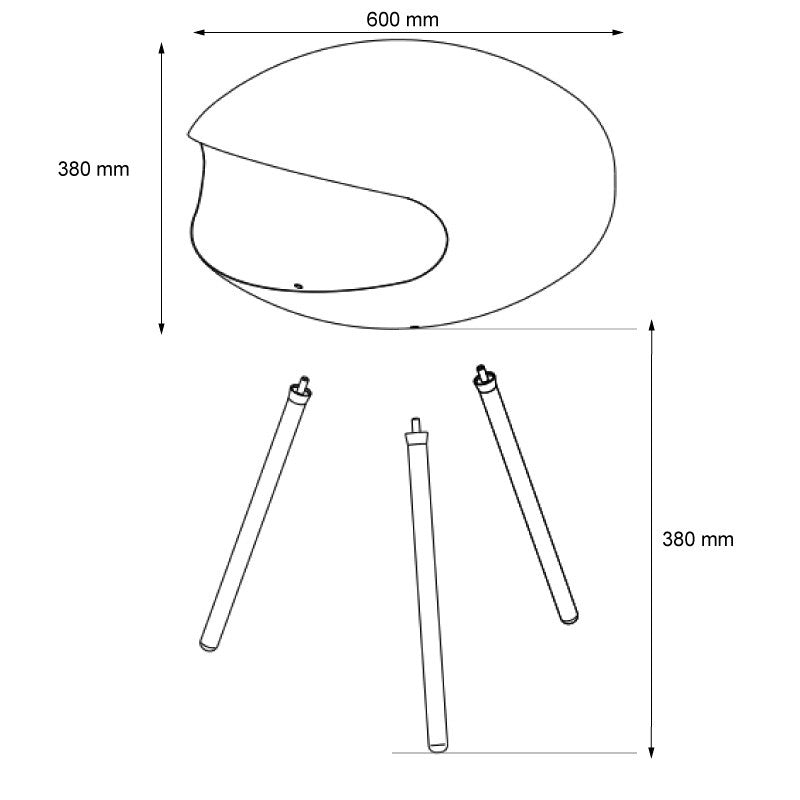 Cocoon Terra Polished Steel Bioethanol Fireplace with Steel Legs - technical drawing