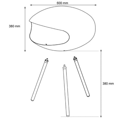 Cocoon Terra Polished Steel Bioethanol Fireplace with Steel Legs - technical drawing