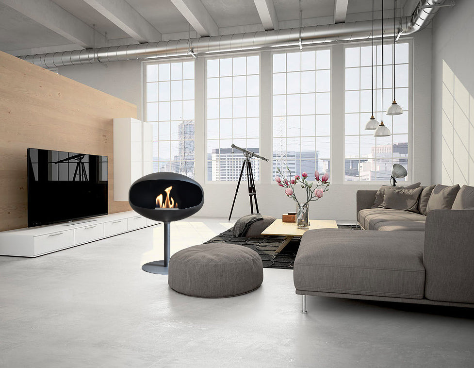 Cocoon Pedestal Black Bioethanol Fireplace shown in a room setting