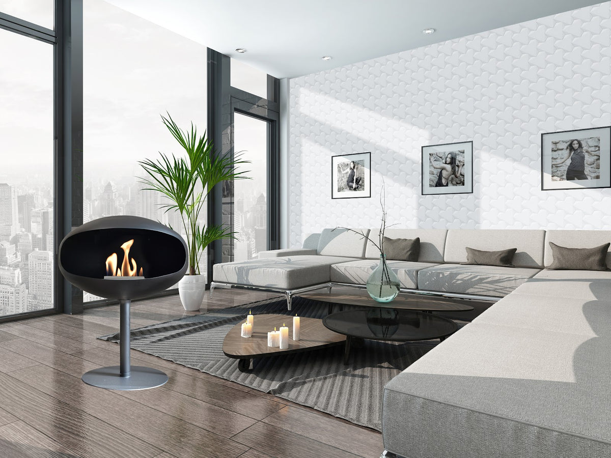 Cocoon Pedestal Black Bioethanol Fireplace shown in a room setting