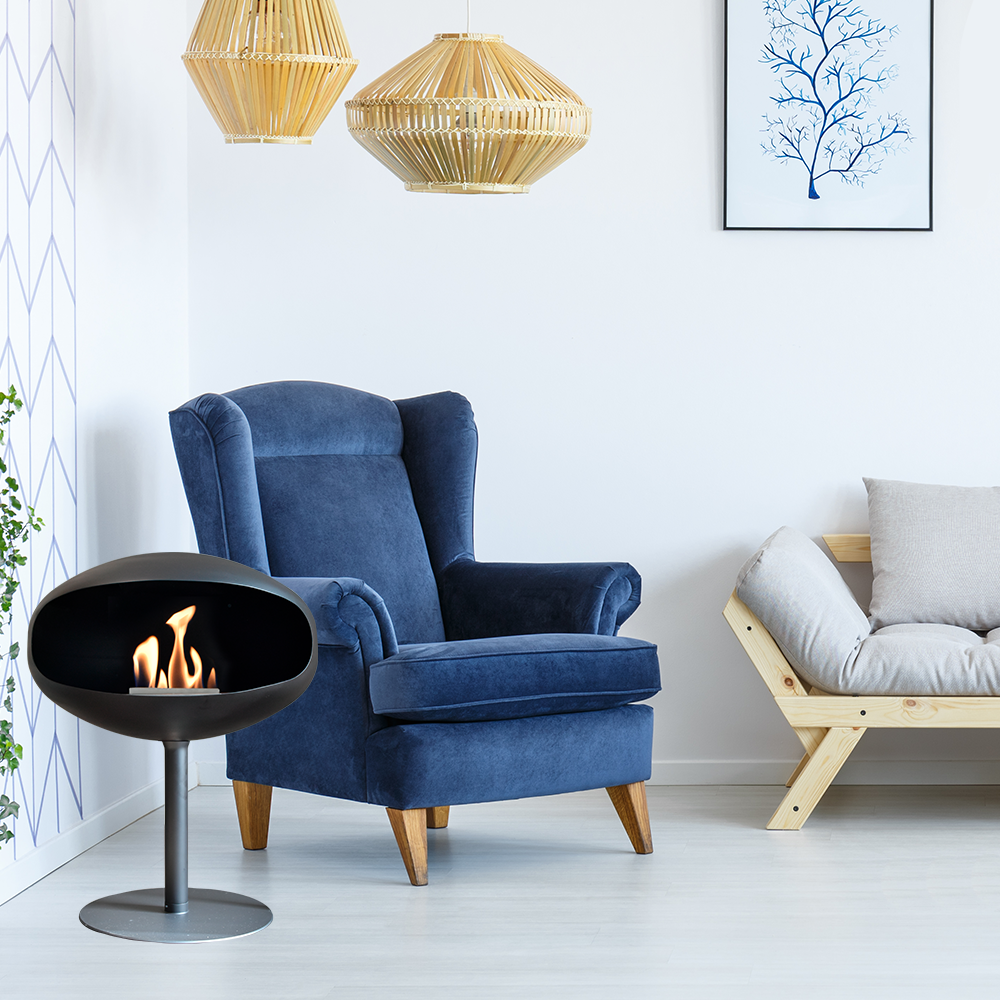 Cocoon Pedestal Black Bioethanol Fireplace shown in a room setting