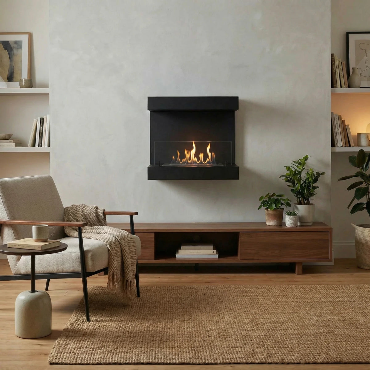 ScandiFlames Dakota Black 3-Sided Wall-Mounted Bioethanol Fireplace