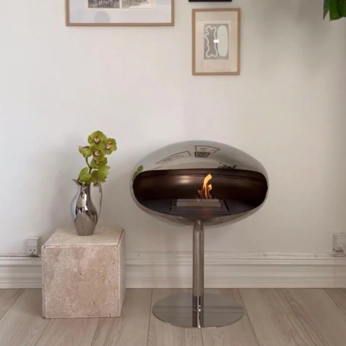 Cocoon Pedestal Polished Steel Bioethanol Fireplace - view 2