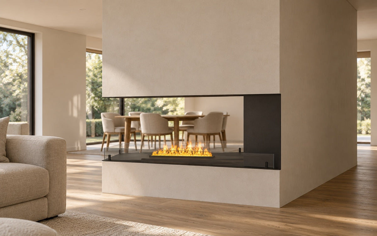 FOCO Myst room divider 1000 water vapour fireplace in a contemporary home setting