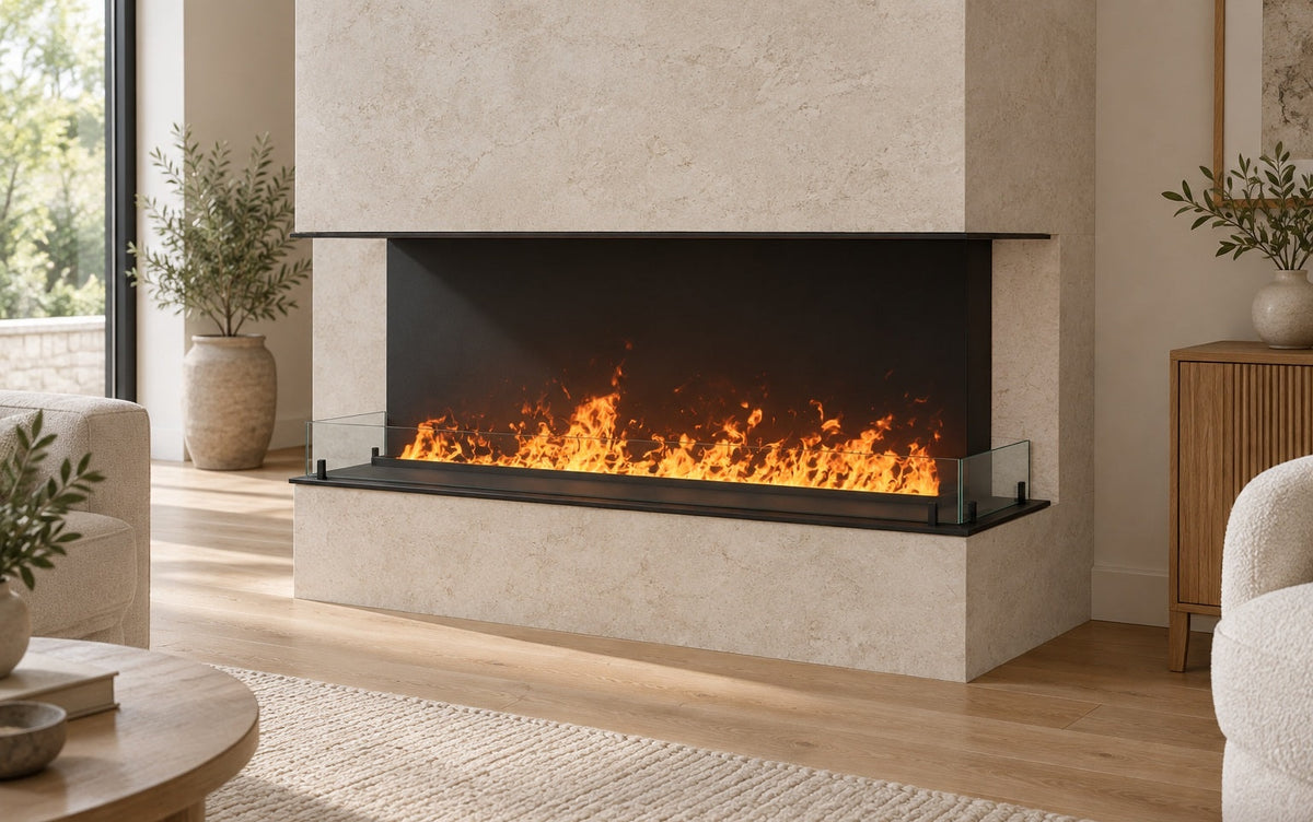 FOCO Myst three 1200 water vapour fireplace in a contemporary home setting