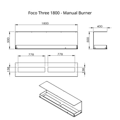 FOCO Three 1800 Built-in Bioethanol Fireplace - technical drawing